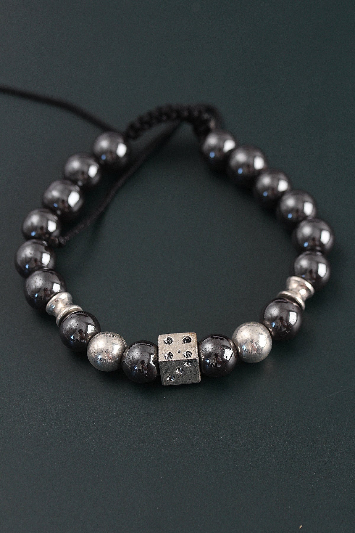 Doğal Taş Zar Model Gümüş Ve Füme Renk Asansörlü Erkek Bileklik