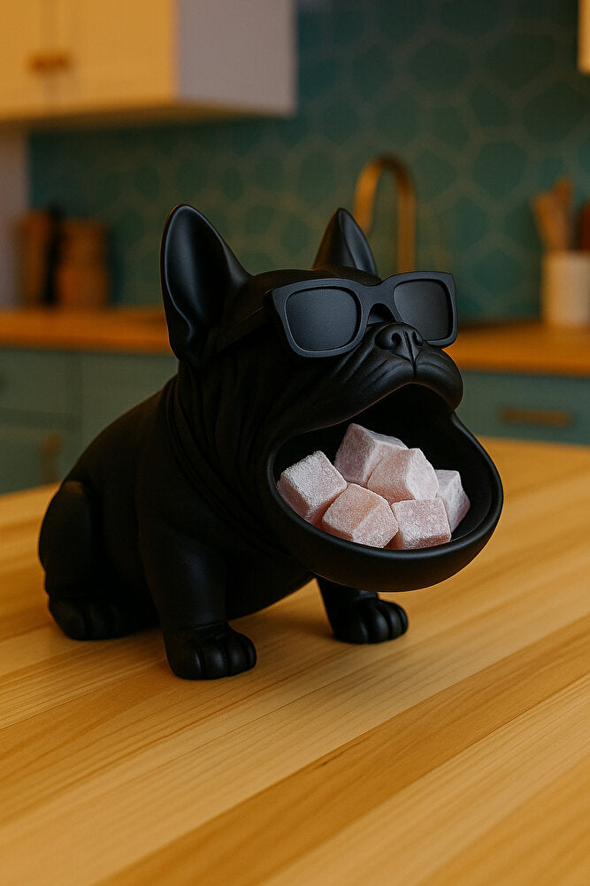 3D Bulldog Köpek Figürlü Sunumluk Tealight Mumluk, Lokumluk, Takı Organizeri Çok Amaçlı 14 x 12 cm