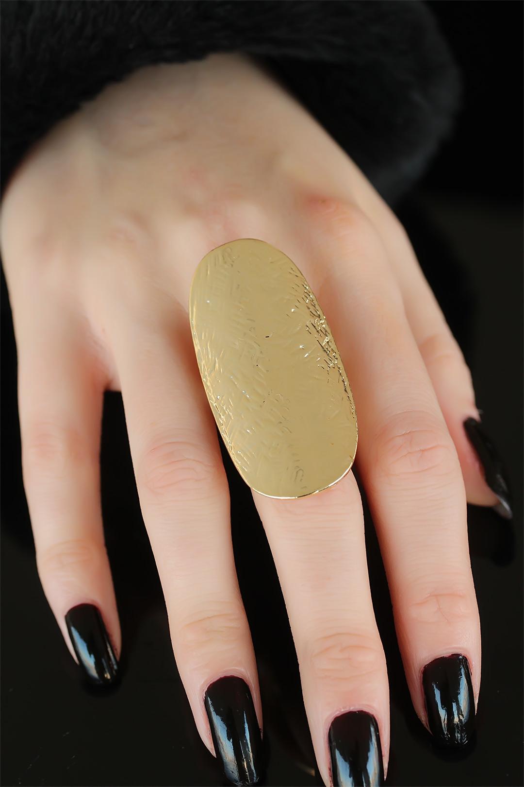 Gold Renk Elips Bayan Ayarlamalı Yüzük