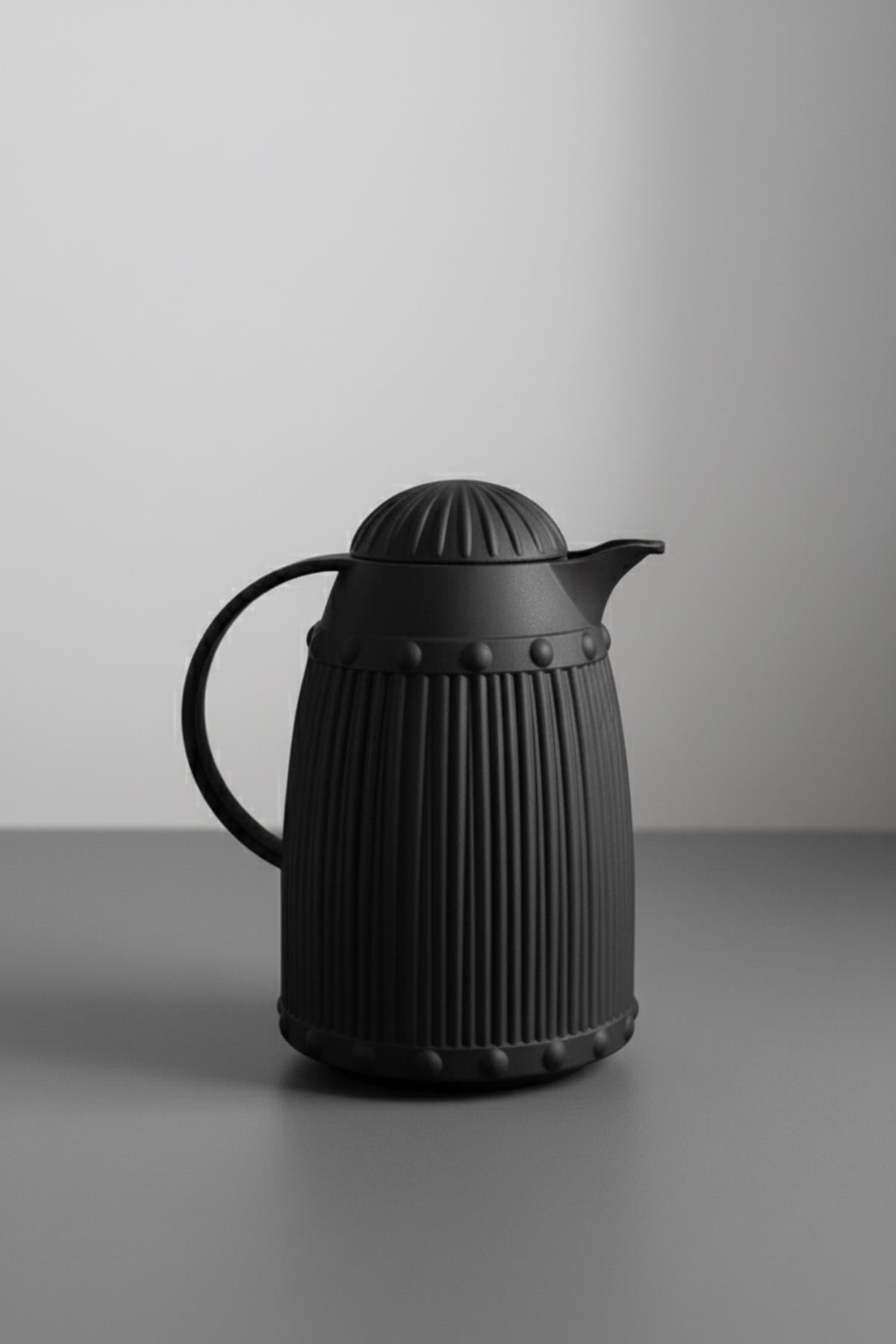 1 LT Isı Yalıtımlı Çay ve Soğuk Su Termosu Siyah (12 Saat Sıcak Tutar & İçi Camdır)