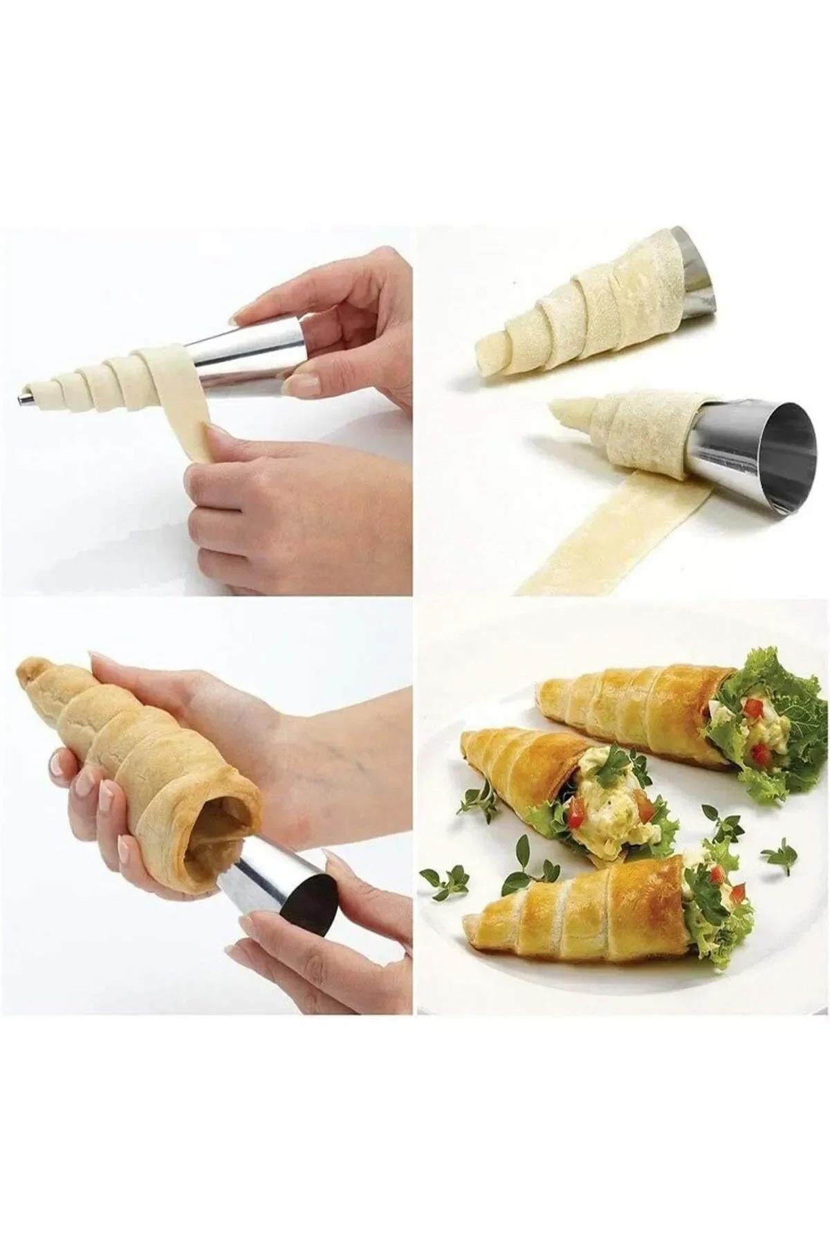 6’lı Paslanmaz Çelik Korne Huni Kalıbı Kruvasan Tatlı Pasta Şekillendirici