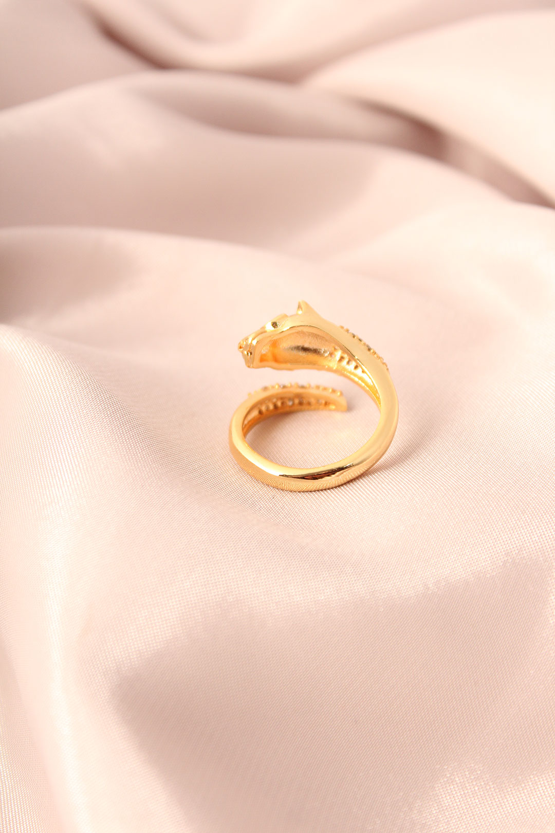 Gold Renk Metal Zirkon Taşlı Kaplan Model Ayarlanabilir Kadın Yüzük