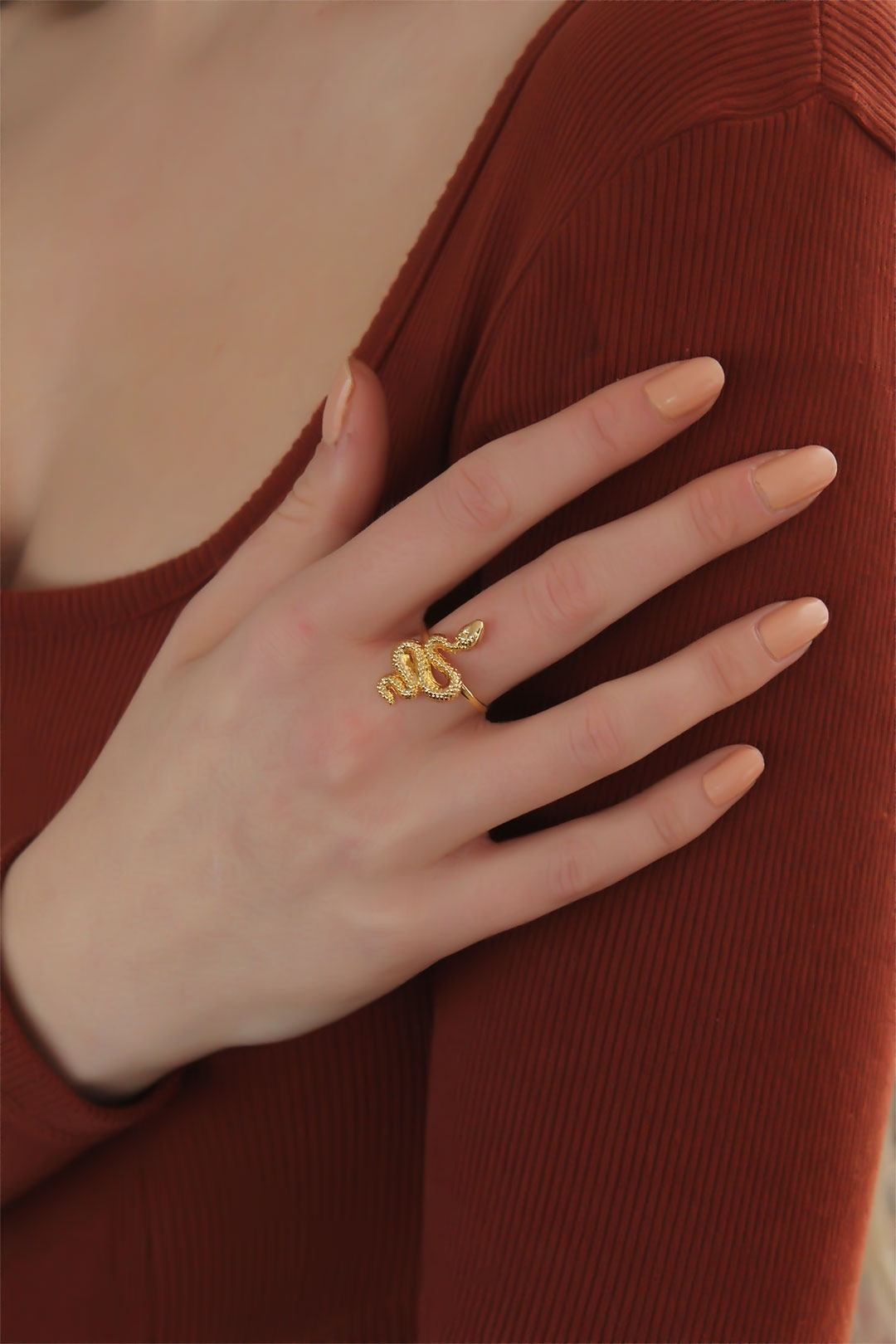 Ayarlanabilir Altın Renk Yılan Yüzük