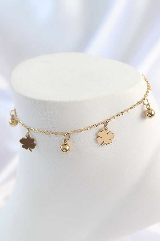 316L Çelik Gold Renk Sallantı Topçuk Yonca Model Kadın Halhal