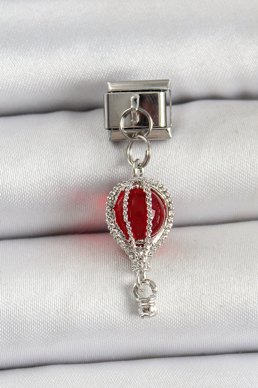 316L Çelik Gümüş Renk Kırmızı Uçan Balon Model Nomination Charm