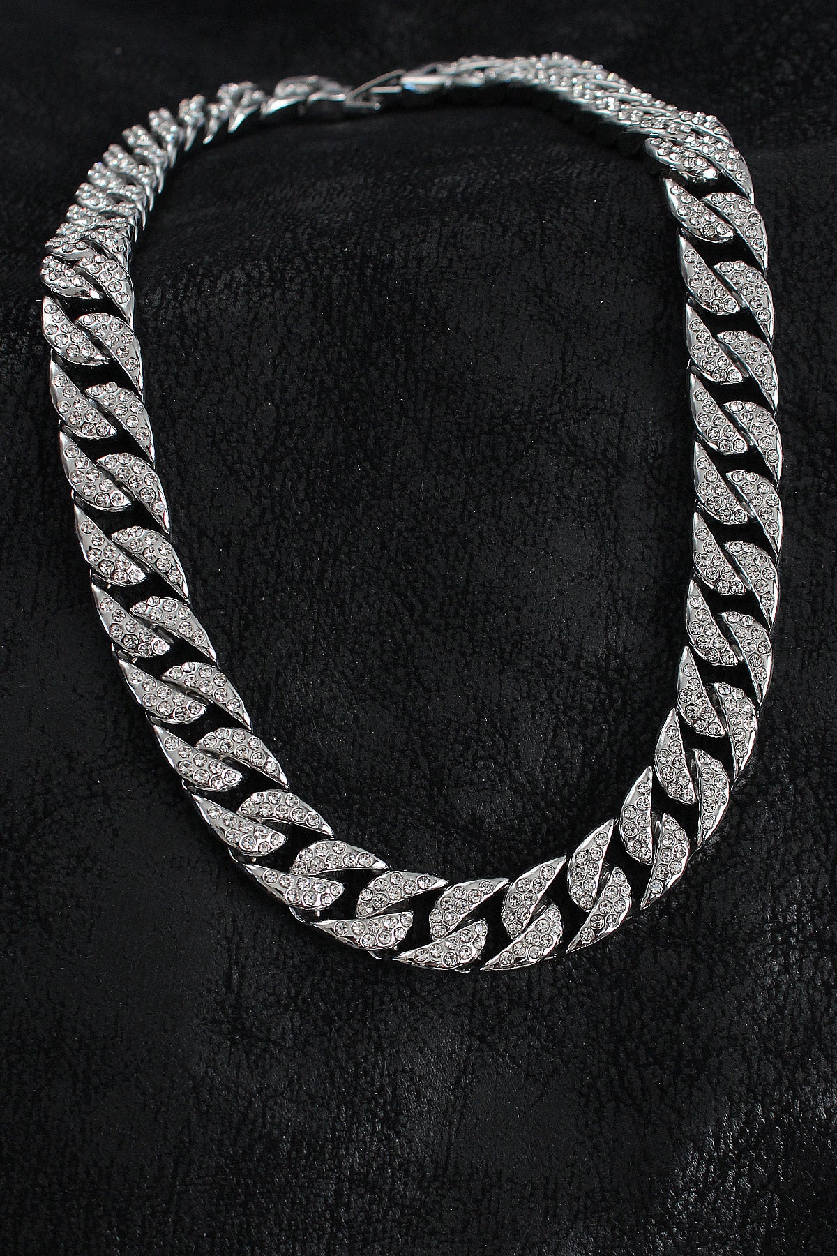 Pirinç Zirkon Taşlı Cuba Gurmet Model Gümüş Renk Erkek Kolye