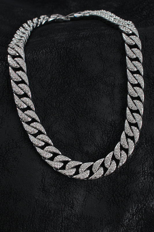 Pirinç Zirkon Taşlı Cuba Gurmet Model Gümüş Renk Erkek Kolye