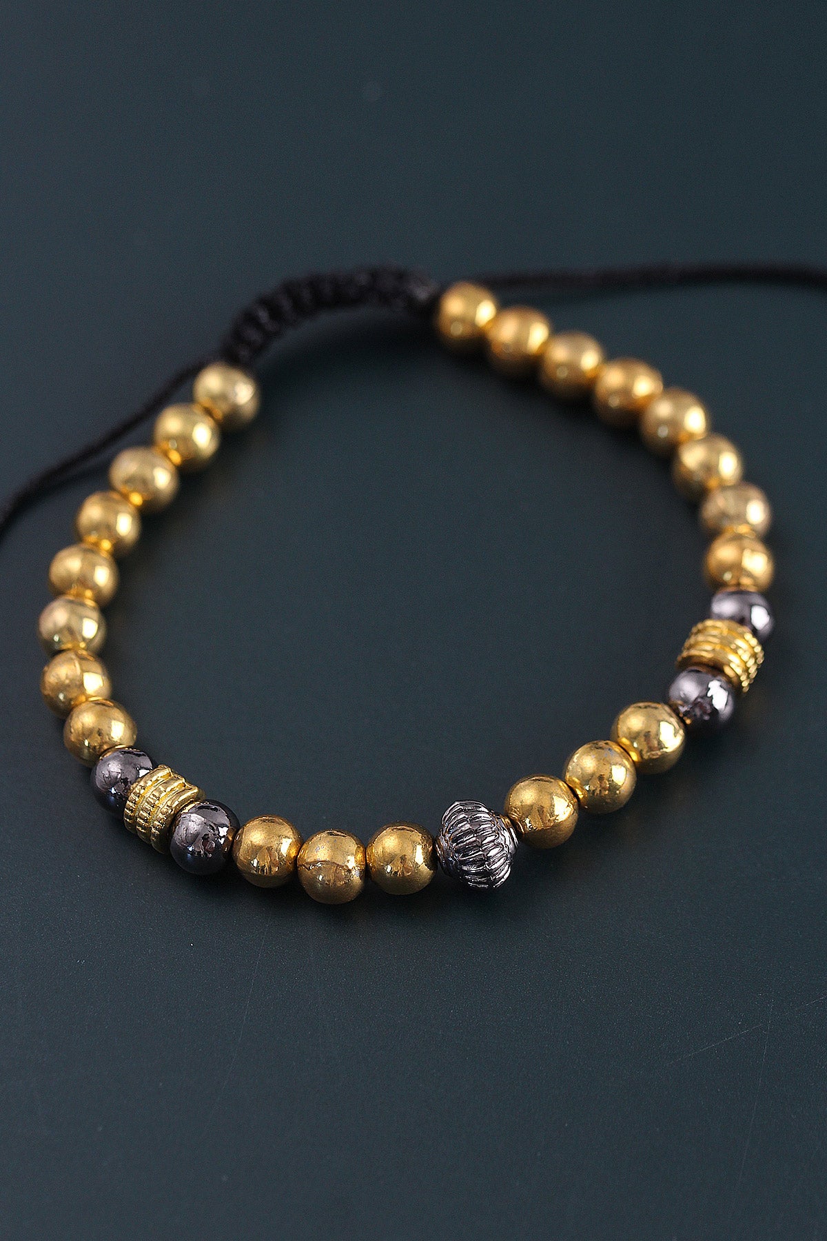 Doğal Taş Çember Model Gold Ve Füme Renk Asansörlü Erkek Bileklik