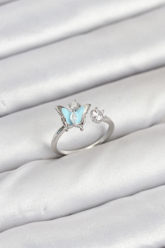 Pirinç Gümüş Renk Kelebek Model Kadın Yüzük