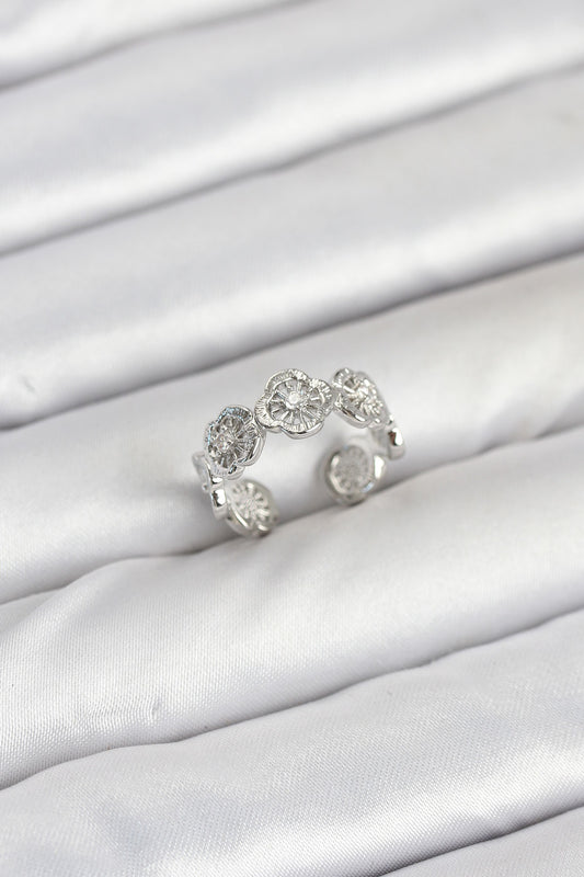 Pirinç Gümüş Renk Yonca Model Kadın Yüzük