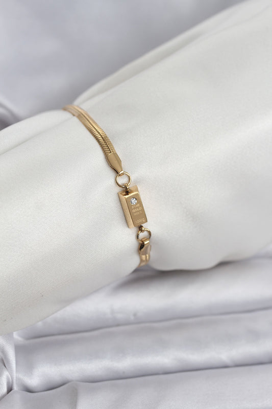 316L Çelik Gold Renk Külçe Altın Model Kadın Bileklik