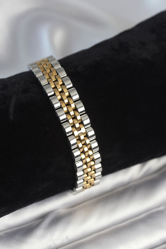 316L Çelik 12 mm Kalınlıkta Gold ve Gümüş Renkli Erkek Bileklik