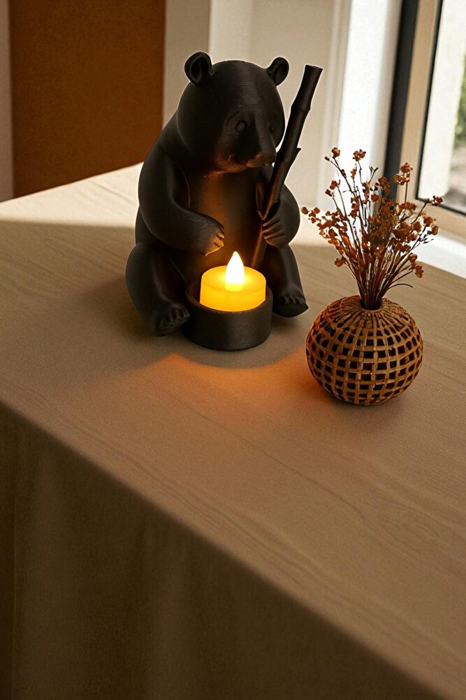 Dekoratif Tealight Mum Hediyeli Ayı Panda Tasarım Vegan