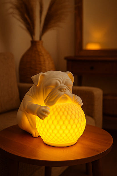 Bulldog Tasarımlı 3D Dekoratif Masa Lambası, Estetik Çocuk Odası Gece Lambası, Tealight 25 x 25 cm