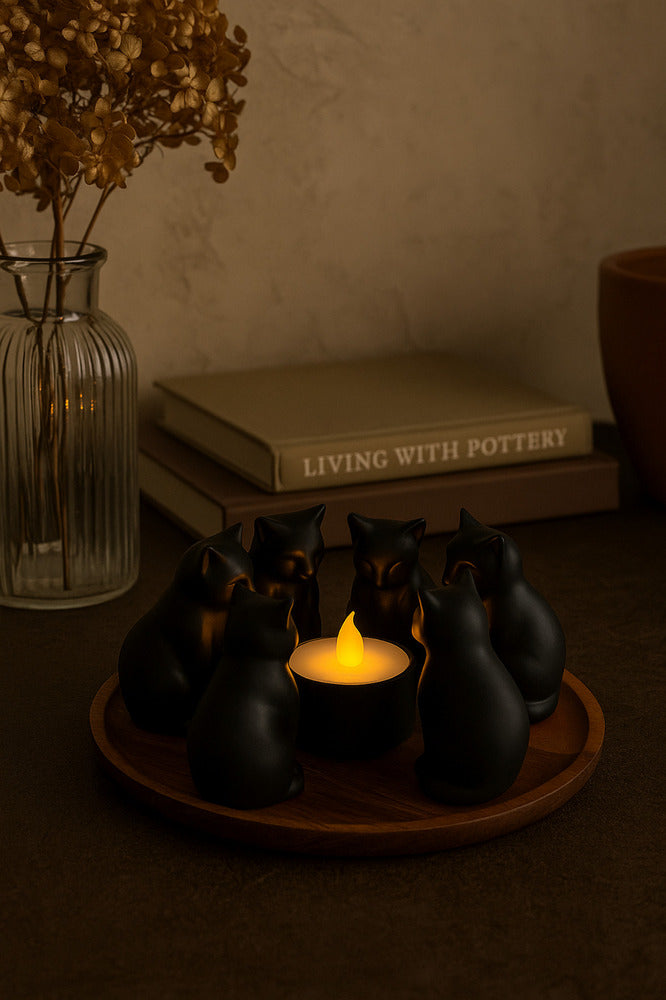 Dekoratif Kediler Ritüel Dinginlik Yoga Mumluk Biblo 14 X 10 Cm