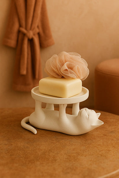 Dekoratif Beyaz Kedi Figürlü Takı, Sunumluk, Tatlı Tabağı, Masaüstü Organizer, Mumluk 14 x 14 cm