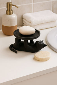 Siyah Kedi Figürlü Sunumluk Banyo Sabunluk, Kahvaltı Tabağı, Takı Organizeri, Mumluk 14 x 14 cm