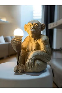 Bronz Renkli Maymun Tasarımlı Dekoratif Lamba Ve Gece Lambası (AMPUL HEDİYEDİR) 35 X 30 Cm