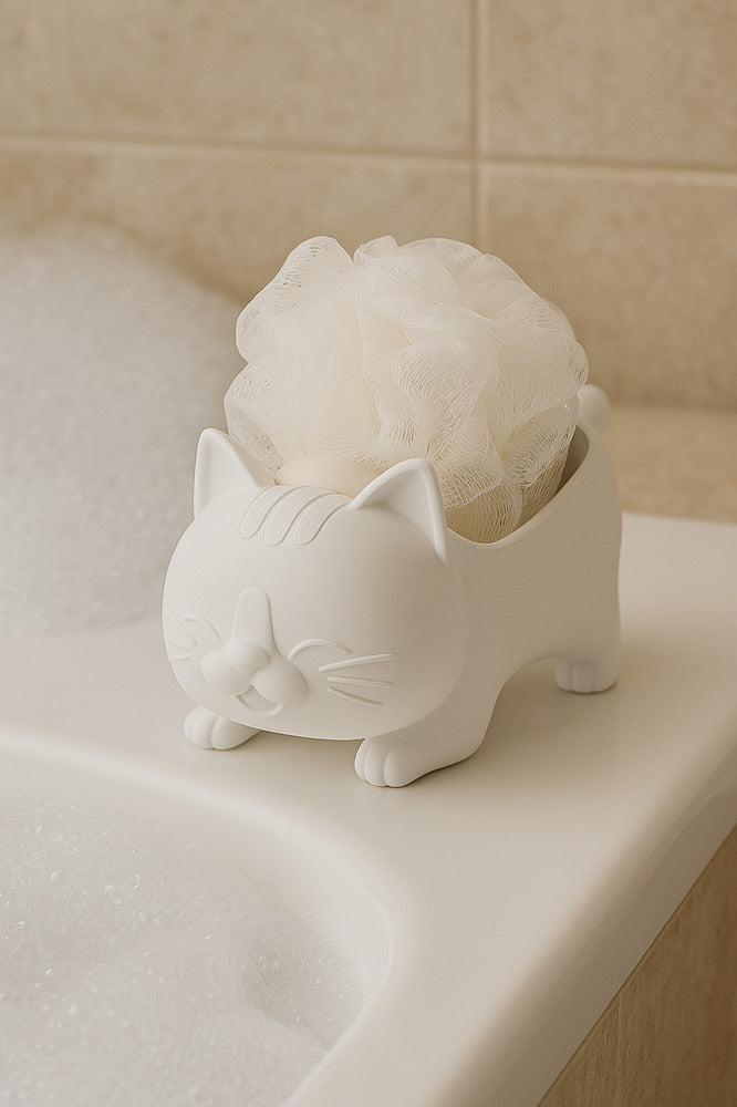 Dekoratif Kedi Figürlü Sabunluk & Süngerlik Şık ve Sevimli Banyo, Mutfak Aksesuarı Çok Amaçlı