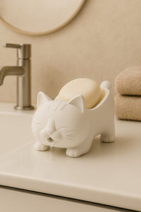 Dekoratif Kedi Figürlü Sabunluk & Süngerlik Şık ve Sevimli Banyo, Mutfak Aksesuarı Çok Amaçlı