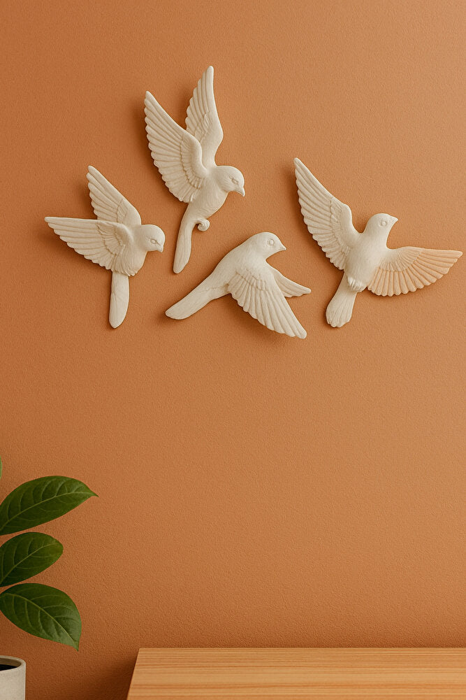4’lü 3D Kuş Duvar Dekoru Dekoratif Reçine Dekor Modern, Bohem Duvar Dekoru Ev, Ofis Süsleme