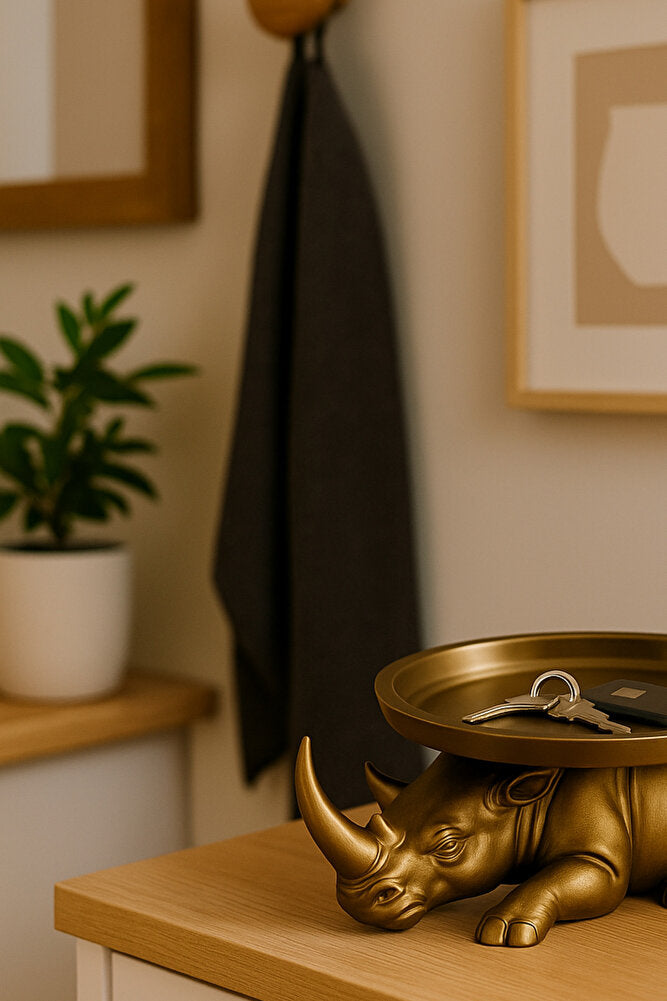 Dekoratif Tasarım Gold Gergedan Sunum Not Pratik Gereç Vegan Üretim 14 X 14 Cm