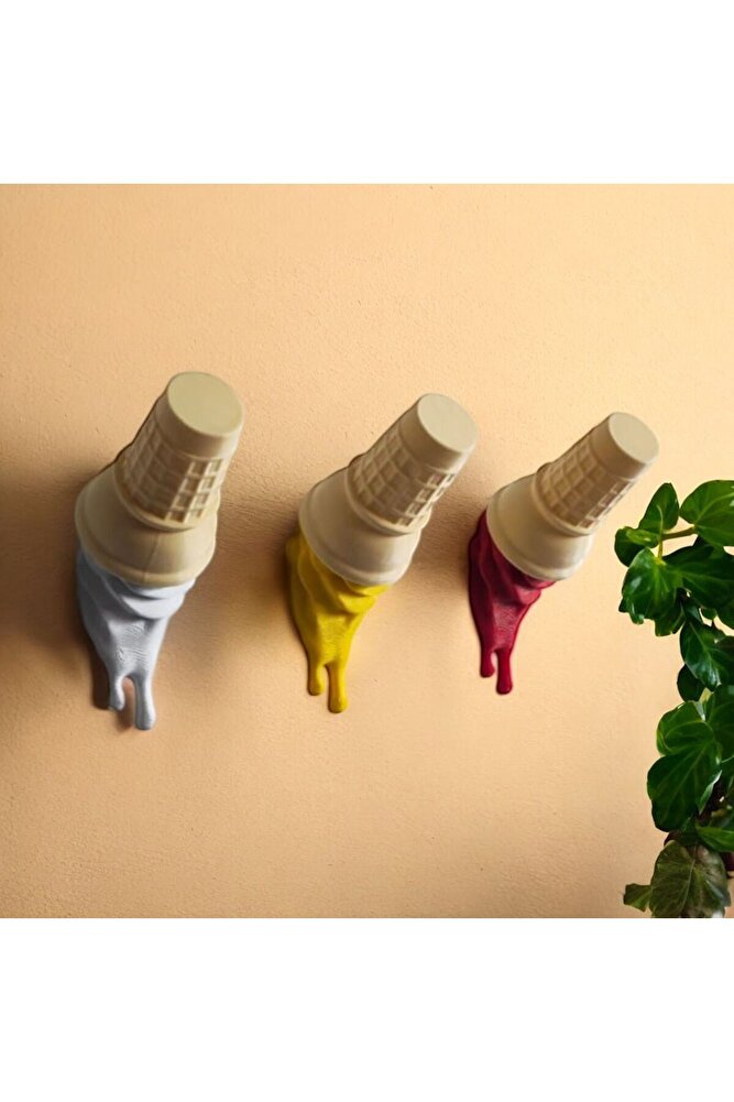 Dekoratif Külah Askı Sarı Kırmızı Kahve 3'lü Set Takım