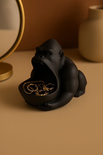 3D Reçine Goril Figürlü Takı Organizer, Yüzük, Bileklik ve Kolye Sunumluk 16 x 14 cm