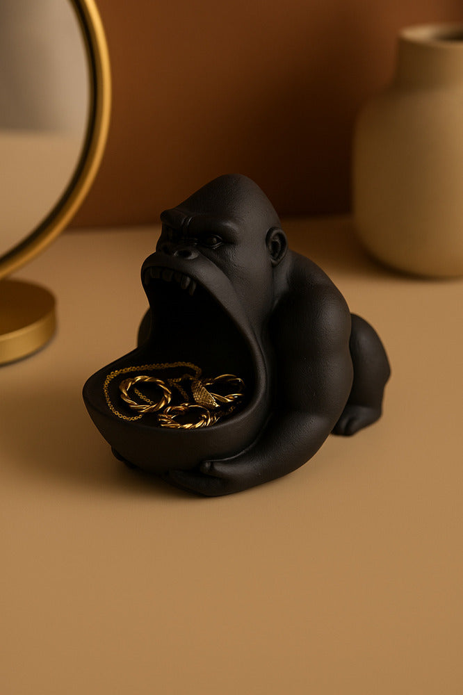 3D Reçine Goril Figürlü Takı Organizer, Yüzük, Bileklik ve Kolye Sunumluk 16 x 14 cm