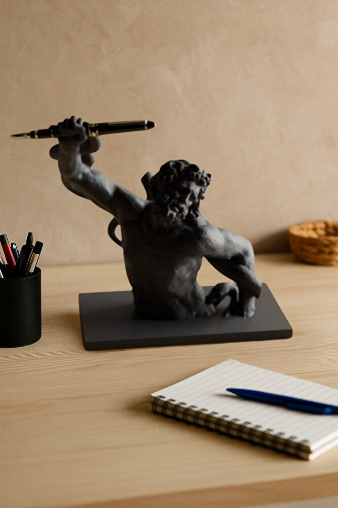 3D Dekoratif Antik Kalem Tutucu Heykel Avangard Ofis Masaüstü Aksesuar, Sanatsal Hediyelik 14x14 cm