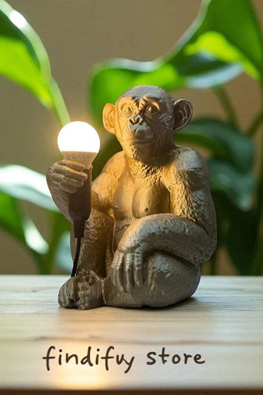 Bronz Renkli Maymun Tasarımlı Dekoratif Lamba Ve Gece Lambası (AMPUL HEDİYEDİR) 35 X 30 Cm