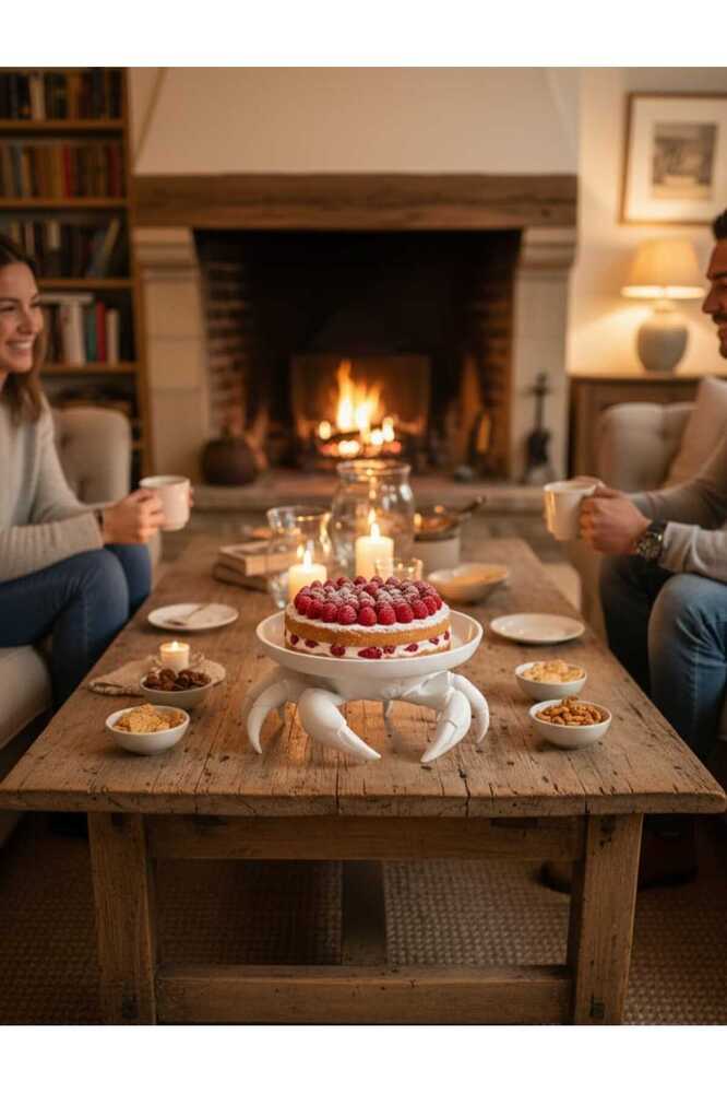 Dekoratif Beyaz Yengeç Kıskaç Tasarım Sunumluk Takı Mum Şeker Vegan Üretim 16 x 16 cm