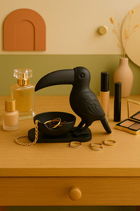 3D Siyah Kuş Figürlü Kuruyemiş, Kahve Yanı Sunum, Takı Organizeri, Anahtarlık Çok Amaçlı 15 x 12 cm