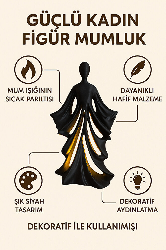 Kadın Figürlü Dekoratif Mumluk, Güç ve Zarafeti Simgeleyen Bohem Tasarım, Reçine, Ev Ofis Dekoru