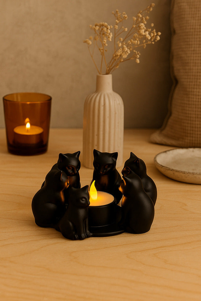 Dekoratif Kediler Ritüel Dinginlik Yoga Mumluk Biblo 14 X 10 Cm