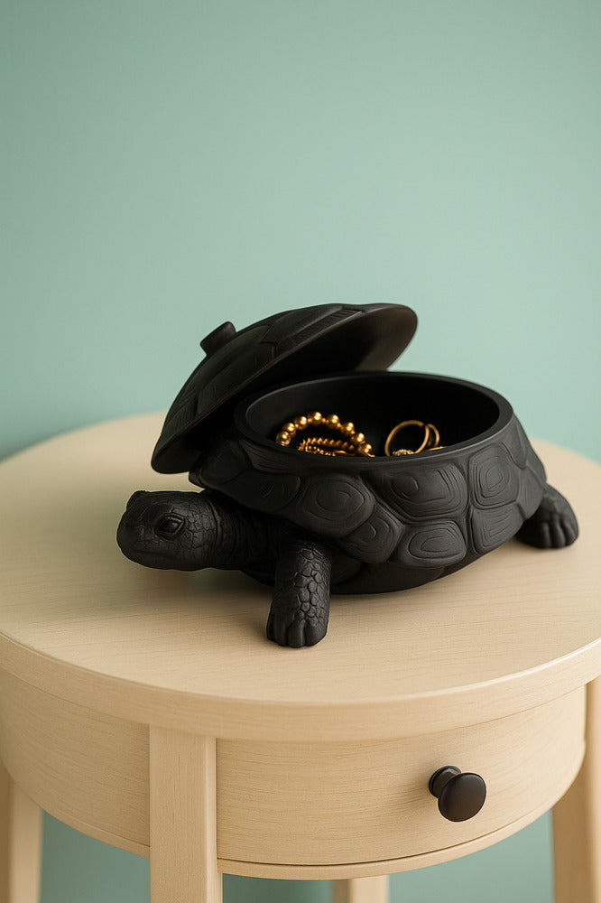 3D Kaplumbağa Figürlü Kapaklı Dekoratif Obje Takı Organizeri, Lokumluk ve Sunumluk