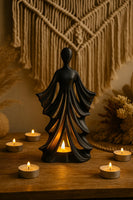 Kadın Figürlü Dekoratif Mumluk, Güç ve Zarafeti Simgeleyen Bohem Tasarım, Reçine, Ev Ofis Dekoru