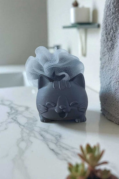 Dekoratif Kedi Figürlü Sabunluk & Süngerlik Şık ve Sevimli Banyo, Mutfak Aksesuarı Çok Amaçlı