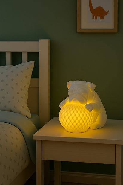 Bulldog Tasarımlı 3D Dekoratif Masa Lambası, Estetik Çocuk Odası Gece Lambası, Tealight 25 x 25 cm