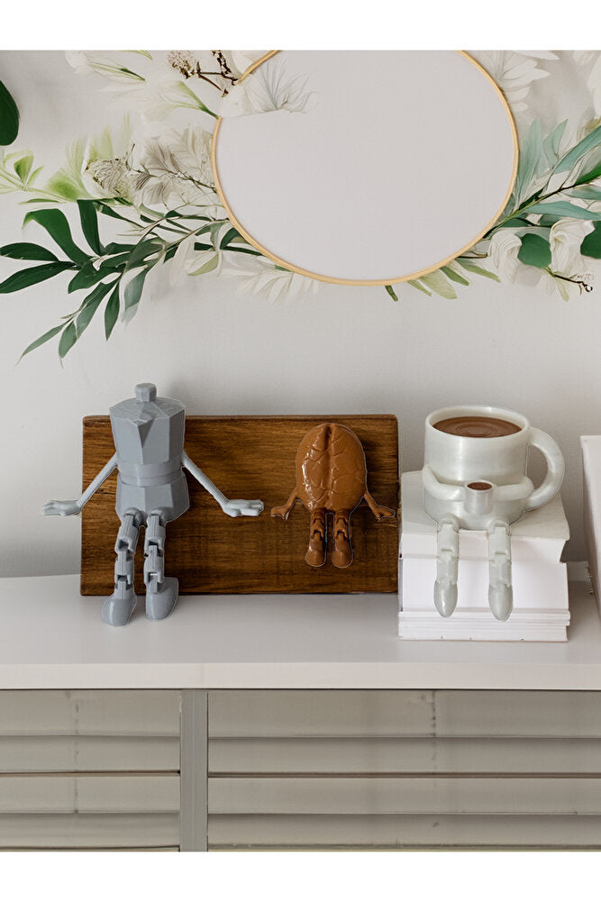 Kahve Köşesi Sevimli Biblo Seti 3lü, Kahve Çekirdeği, Kahve Kupası, Moka Pot, Coffee Set 10cm