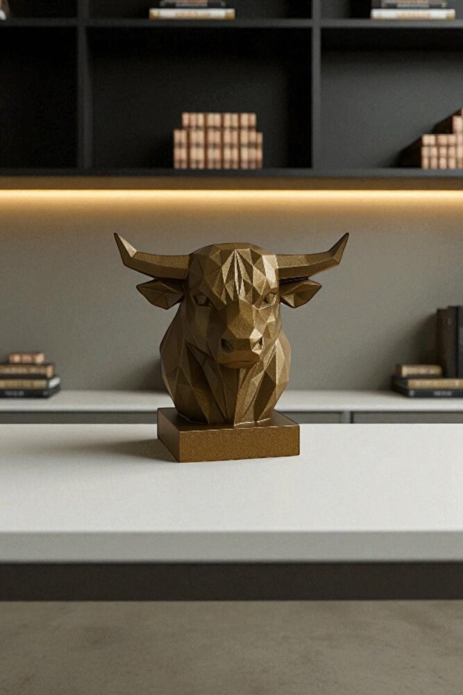 Dekoratif Büst Boğa Heykel Özel Tasarım 3d Hediye 12 X 16 Cm