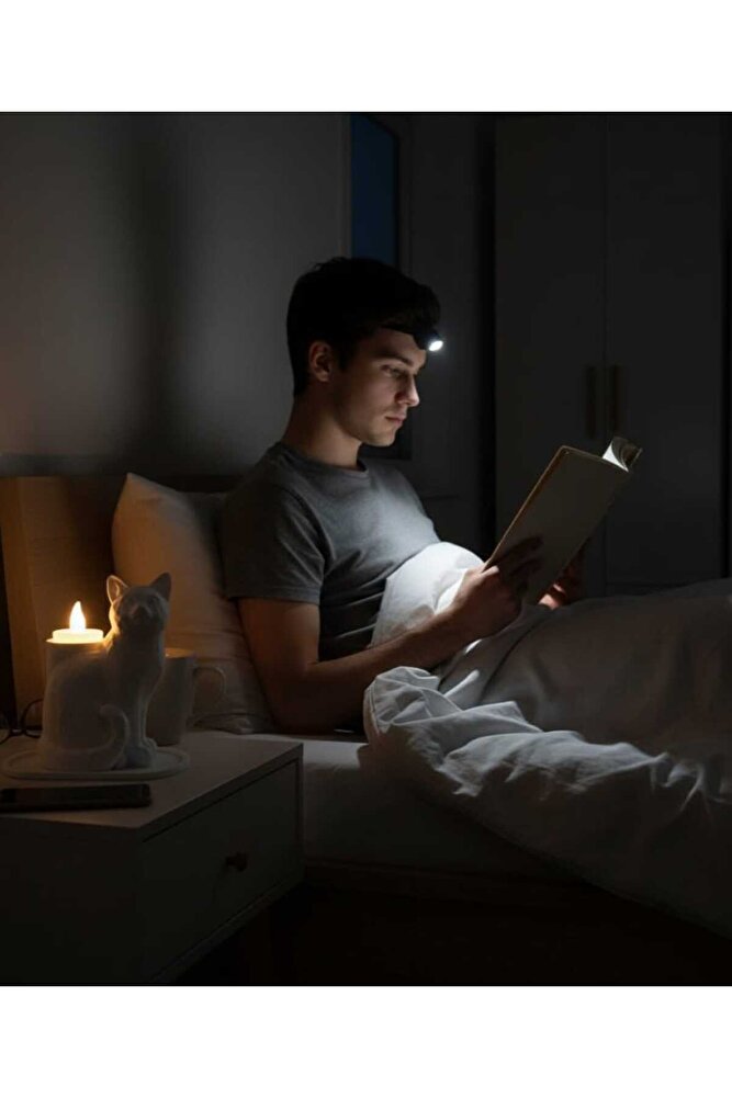 Beyaz Mozaik Dekoratif Kedi Biblo Led Mumlu Şık Ev Ofis Masa Üstü Aksesuar Mumluk (led Mum Hediye)