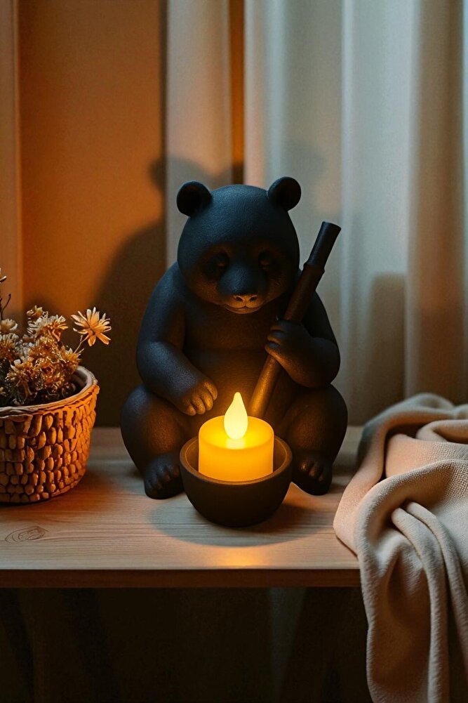 Dekoratif Tealight Mum Hediyeli Ayı Panda Tasarım Vegan