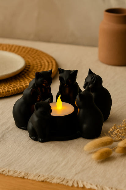 Dekoratif Kediler Ritüel Dinginlik Yoga Mumluk Biblo 14 X 10 Cm