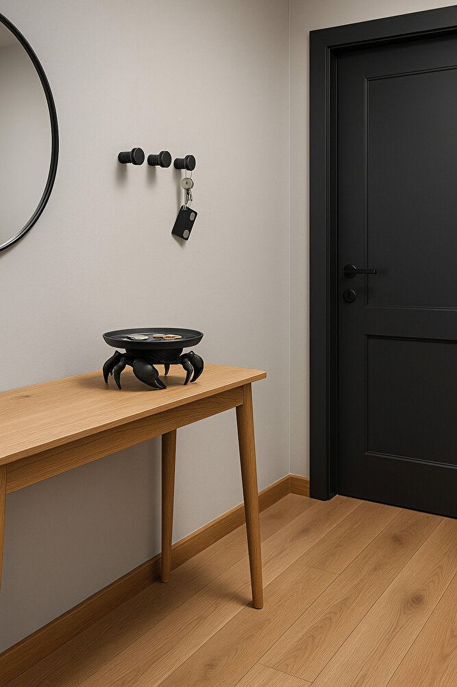 Dekoratif Yengeç Figürü Siyah Pratik Ev Gereçleri Çok Amaçlı Sunum Tabak 16 X 16 Cm