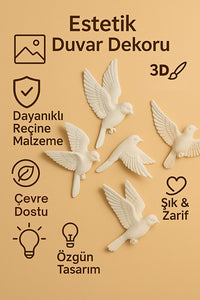 4’lü 3D Kuş Duvar Dekoru Dekoratif Reçine Dekor Modern, Bohem Duvar Dekoru Ev, Ofis Süsleme