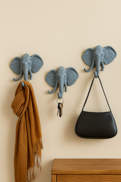 Dekoratif Bereket Fil Askılık Çok Amaçlı 3'lü Takım