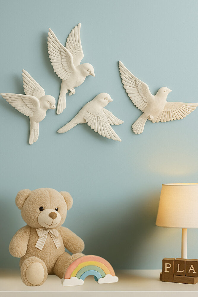 4’lü 3D Kuş Duvar Dekoru Dekoratif Reçine Dekor Modern, Bohem Duvar Dekoru Ev, Ofis Süsleme