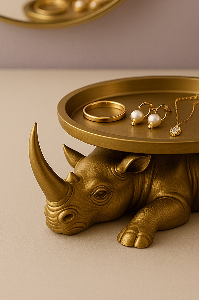 Dekoratif Tasarım Gold Gergedan Sunum Not Pratik Gereç Vegan Üretim 14 X 14 Cm