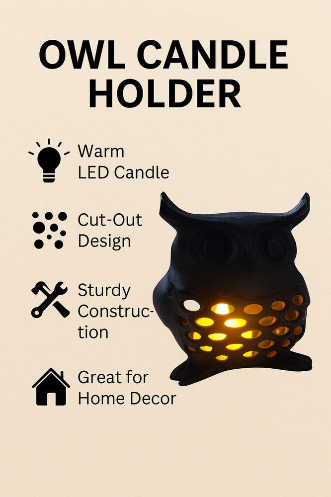 3D Dekoratif Baykuş Mumluk, Tealight Mumluk, Bohem Rustik Ev Dekoru, Hediyelik Romantik Aydınlatma